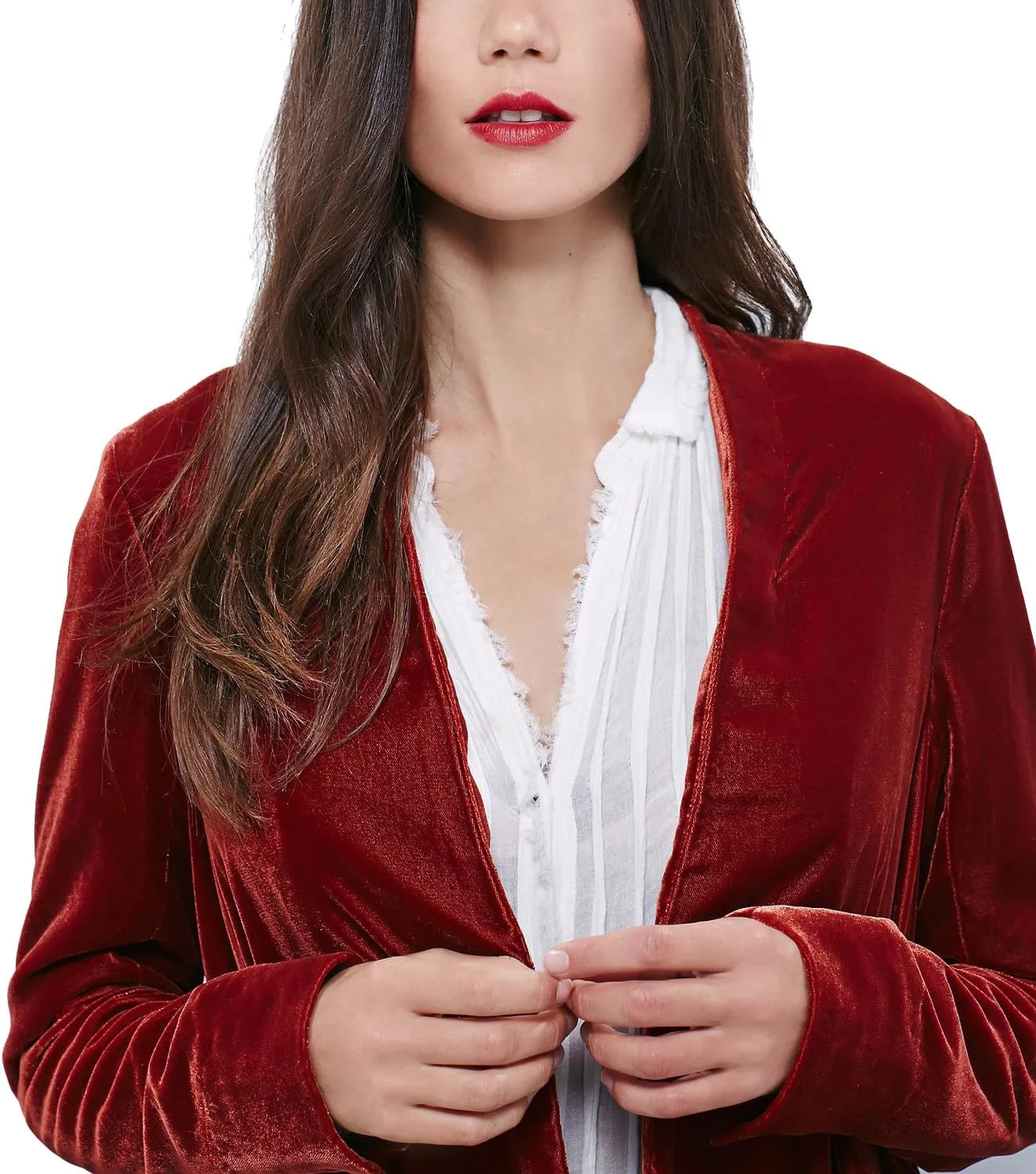 Urban CoCo Women's Long Sleeve Velvet Cardigan Coat with Asymmetric Chiffon Hem