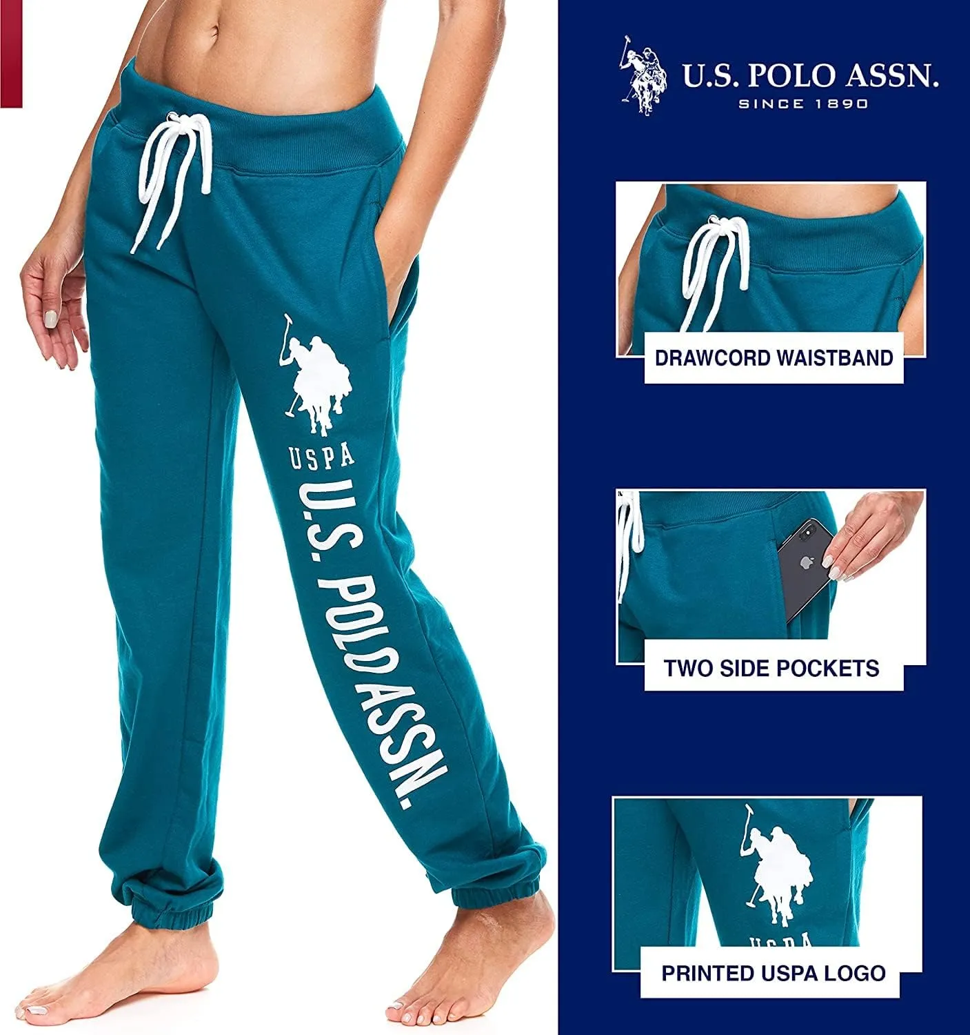 U.S. Polo Assn. Essentials Womens Sweatpants with Pockets, Comfy and Breathable French Terry Joggers for Women