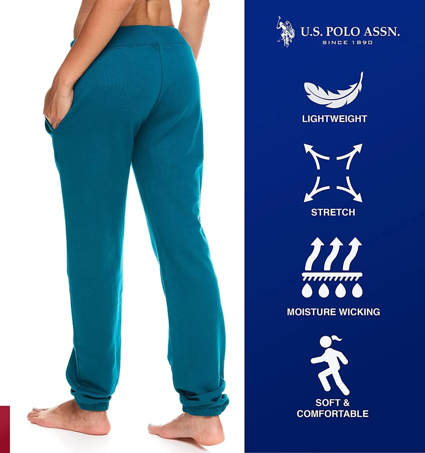 U.S. Polo Assn. Essentials Womens Sweatpants with Pockets, Comfy and Breathable French Terry Joggers for Women