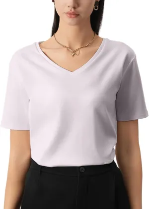 V Neck T Shirts Women Simplicity Loose Fitting Classic Solid Color Undershirt Sweat Absorption Breathable