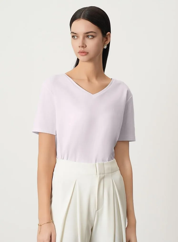 V Neck T Shirts Women Simplicity Loose Fitting Classic Solid Color Undershirt Sweat Absorption Breathable