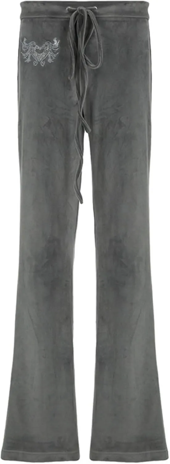 Velvet Star Rhinestone Flare Pants for Women, Bootcut Low Rise Drawstring Bell Bottoms, Y2K Streetwear