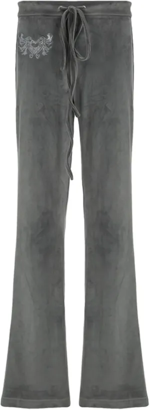 Velvet Star Rhinestone Flare Pants for Women, Bootcut Low Rise Drawstring Bell Bottoms, Y2K Streetwear