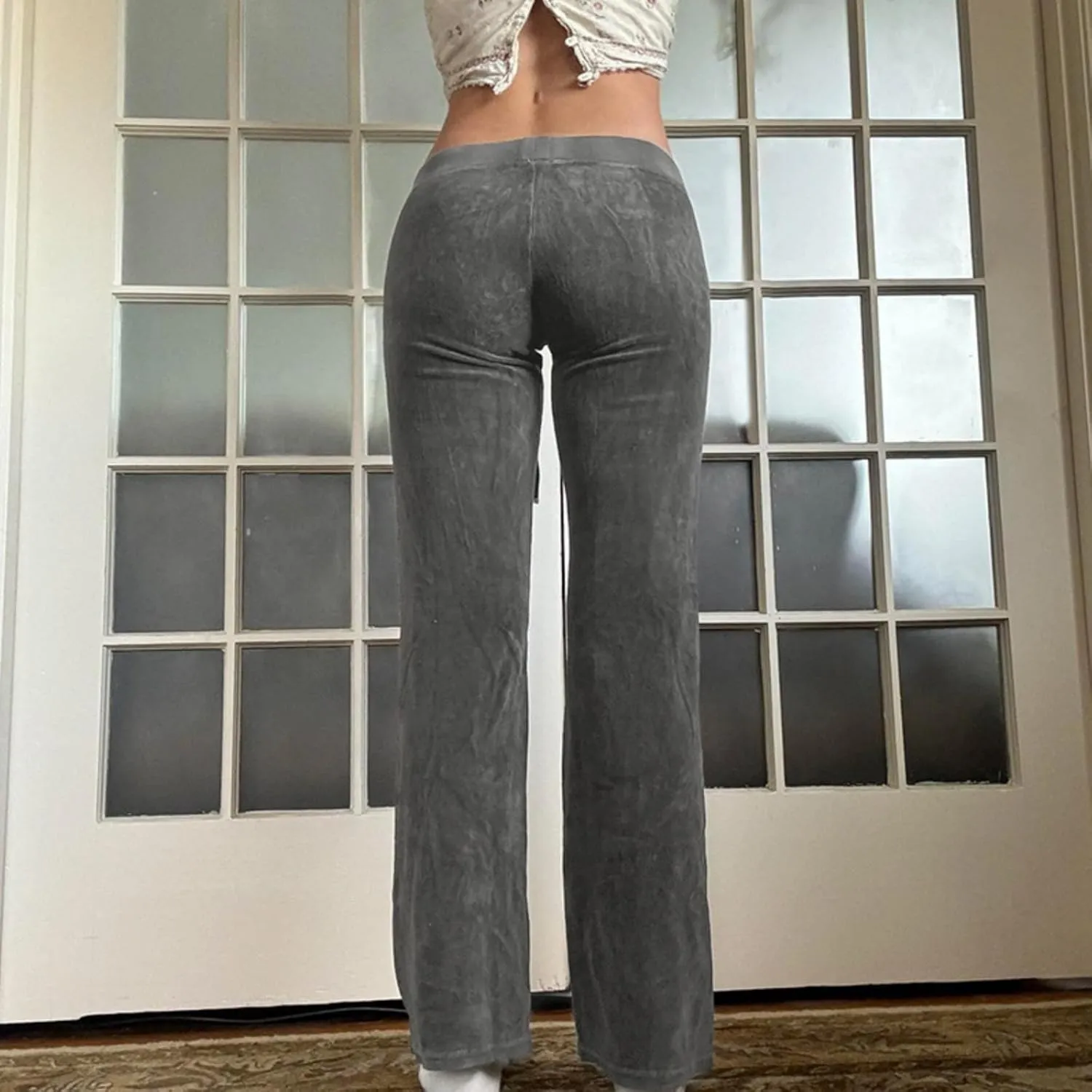 Velvet Star Rhinestone Flare Pants for Women, Bootcut Low Rise Drawstring Bell Bottoms, Y2K Streetwear