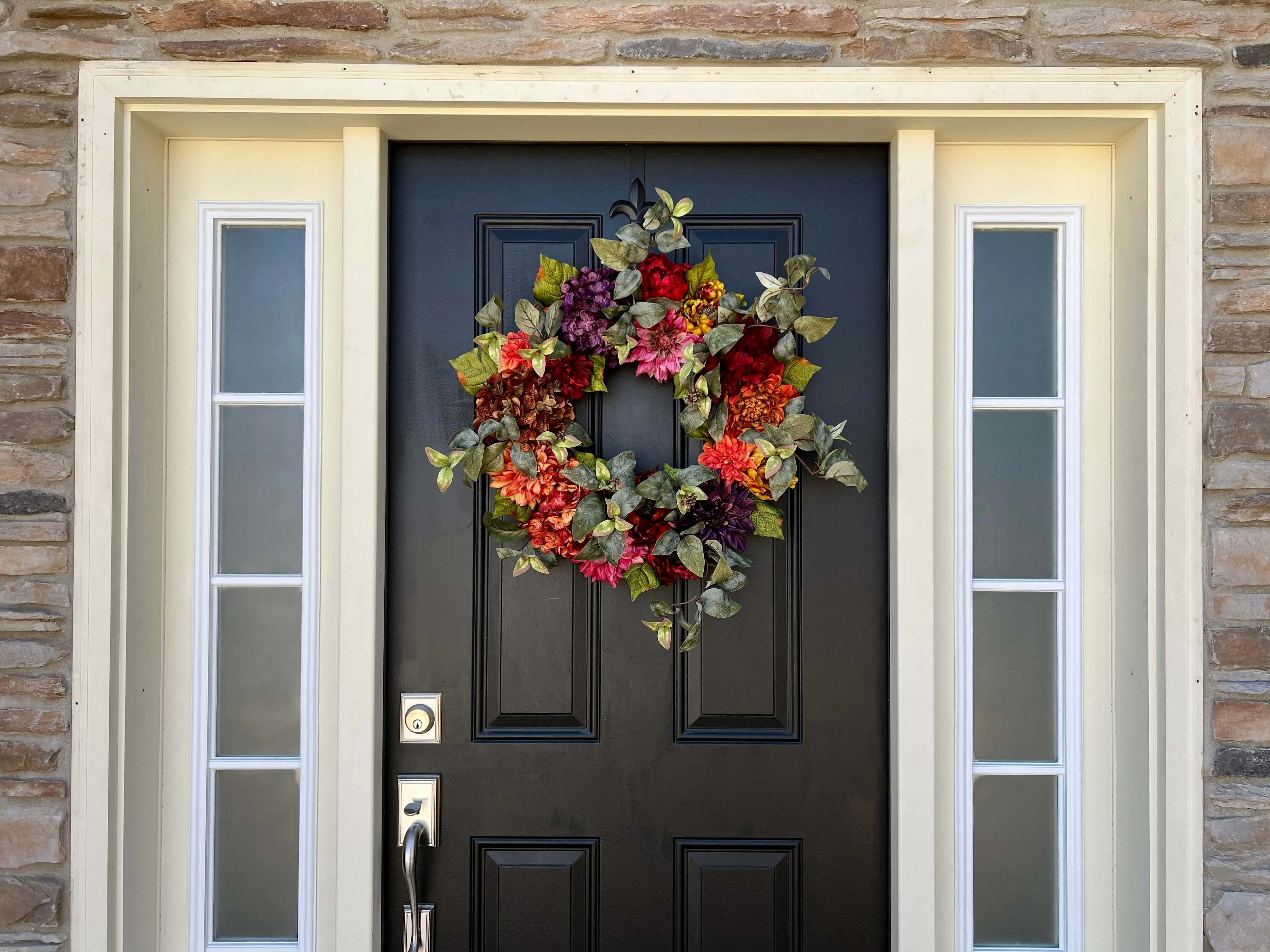 Vibrant Fall Front Door Wreath with Florals and Eucalyptus