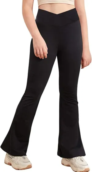 viehunt Girls Crossover High Waisted Flare Leggings Bootcut Solid Full Length Cute Yoga Pants