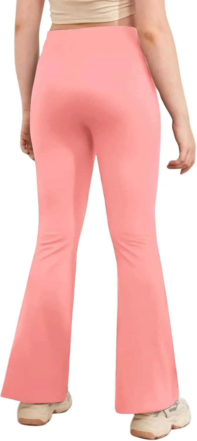 viehunt Girls Crossover High Waisted Flare Leggings Bootcut Solid Full Length Cute Yoga Pants