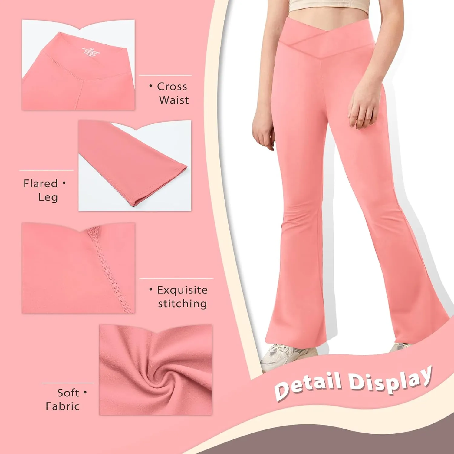 viehunt Girls Crossover High Waisted Flare Leggings Bootcut Solid Full Length Cute Yoga Pants