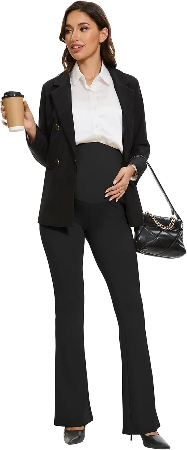 VIMPEP Womens Boot Cut Leg Maternity Yoga Pants High Waist Over The Belly Pregnancy Dress Pants Petite/Regular Pockets 3102