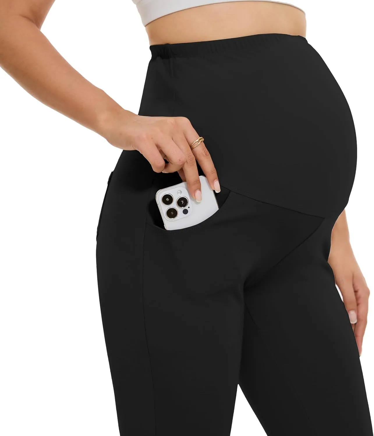 VIMPEP Womens Boot Cut Leg Maternity Yoga Pants High Waist Over The Belly Pregnancy Dress Pants Petite/Regular Pockets 3102