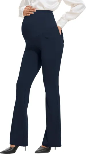 VIMPEP Womens Boot Cut Leg Maternity Yoga Pants High Waist Over The Belly Pregnancy Dress Pants Petite/Regular Pockets 3102