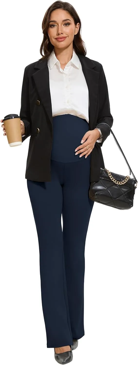 VIMPEP Womens Boot Cut Leg Maternity Yoga Pants High Waist Over The Belly Pregnancy Dress Pants Petite/Regular Pockets 3102