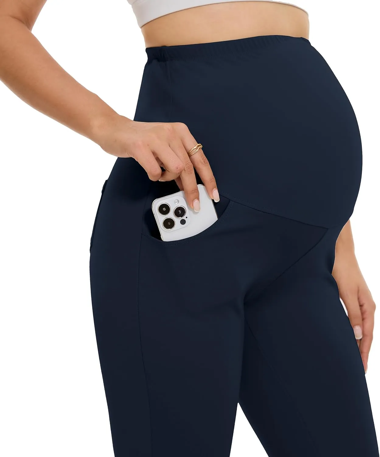 VIMPEP Womens Boot Cut Leg Maternity Yoga Pants High Waist Over The Belly Pregnancy Dress Pants Petite/Regular Pockets 3102