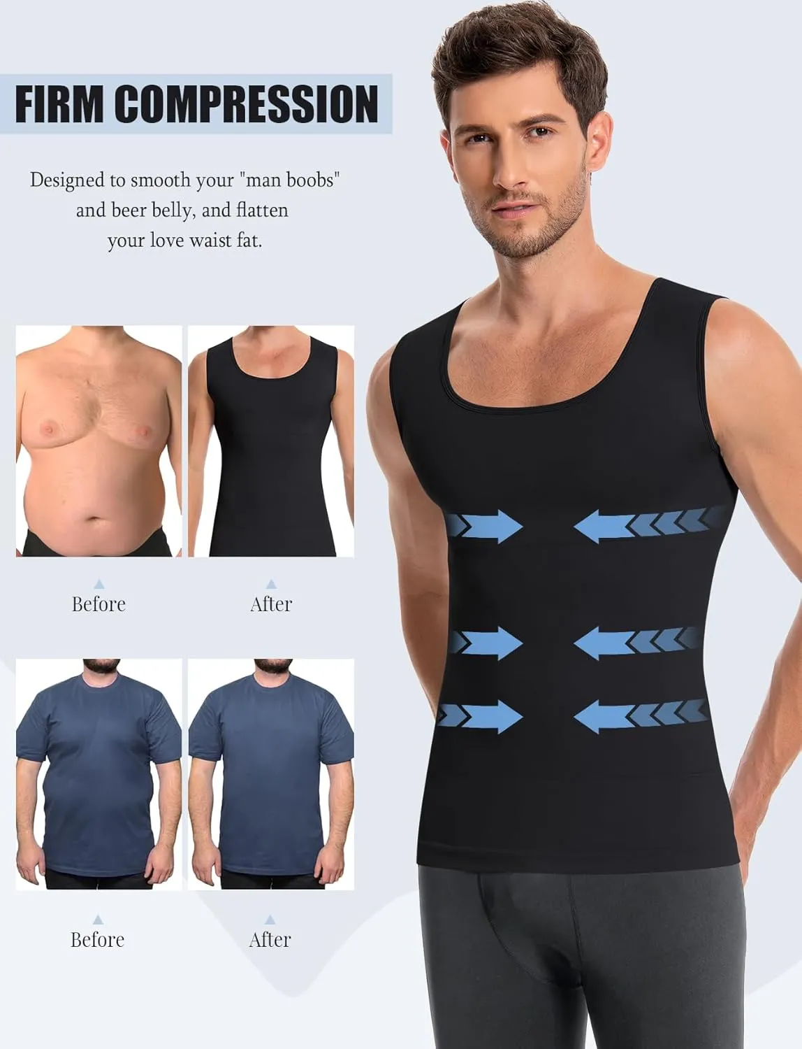 VVX Compression Shirt Men Sleeveless Slimming Undershirt Shapewear Tummy Control Body Shaper Seamless Tank Top
