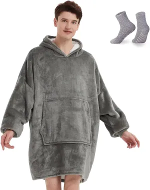 Wearable Blanket Hoodie with Fuzzy Socks - Perfect Gifts for Christmas, Mom, Dad