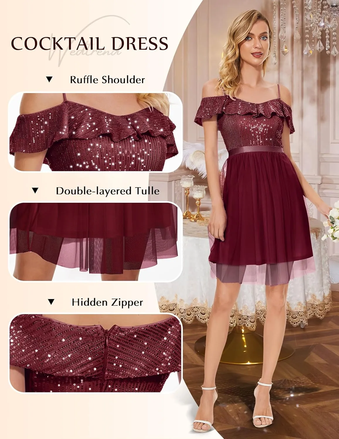 Wedtrend Women's Sequin Dress Sparkly Homecoming Dress Semi Formal Dresses Glitter Short Cocktail Dresses