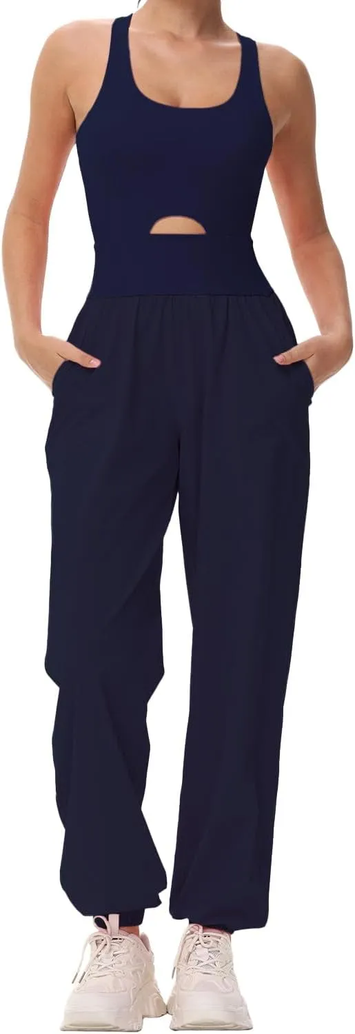 Wenlia Women's Athletic Onesie Running Jumpsuits Rompers Hiking One-Piece Jumpsuit Workout Outfit with Pockets