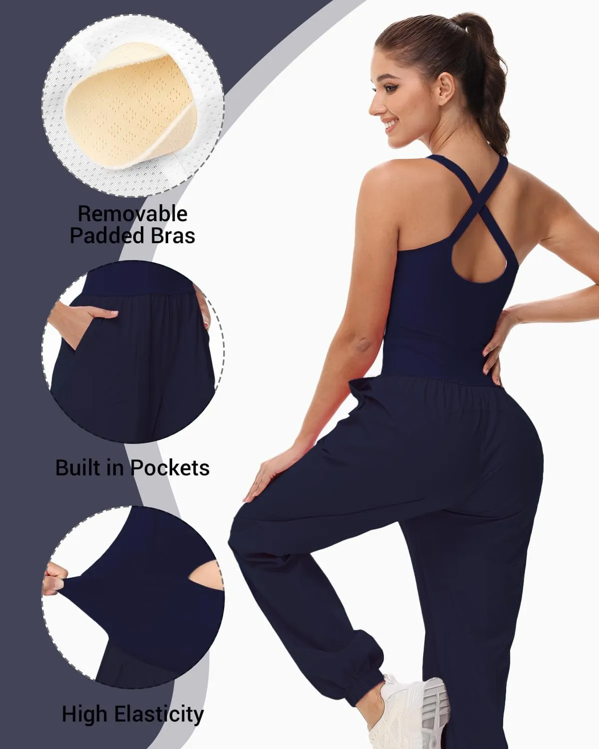 Wenlia Women's Athletic Onesie Running Jumpsuits Rompers Hiking One-Piece Jumpsuit Workout Outfit with Pockets