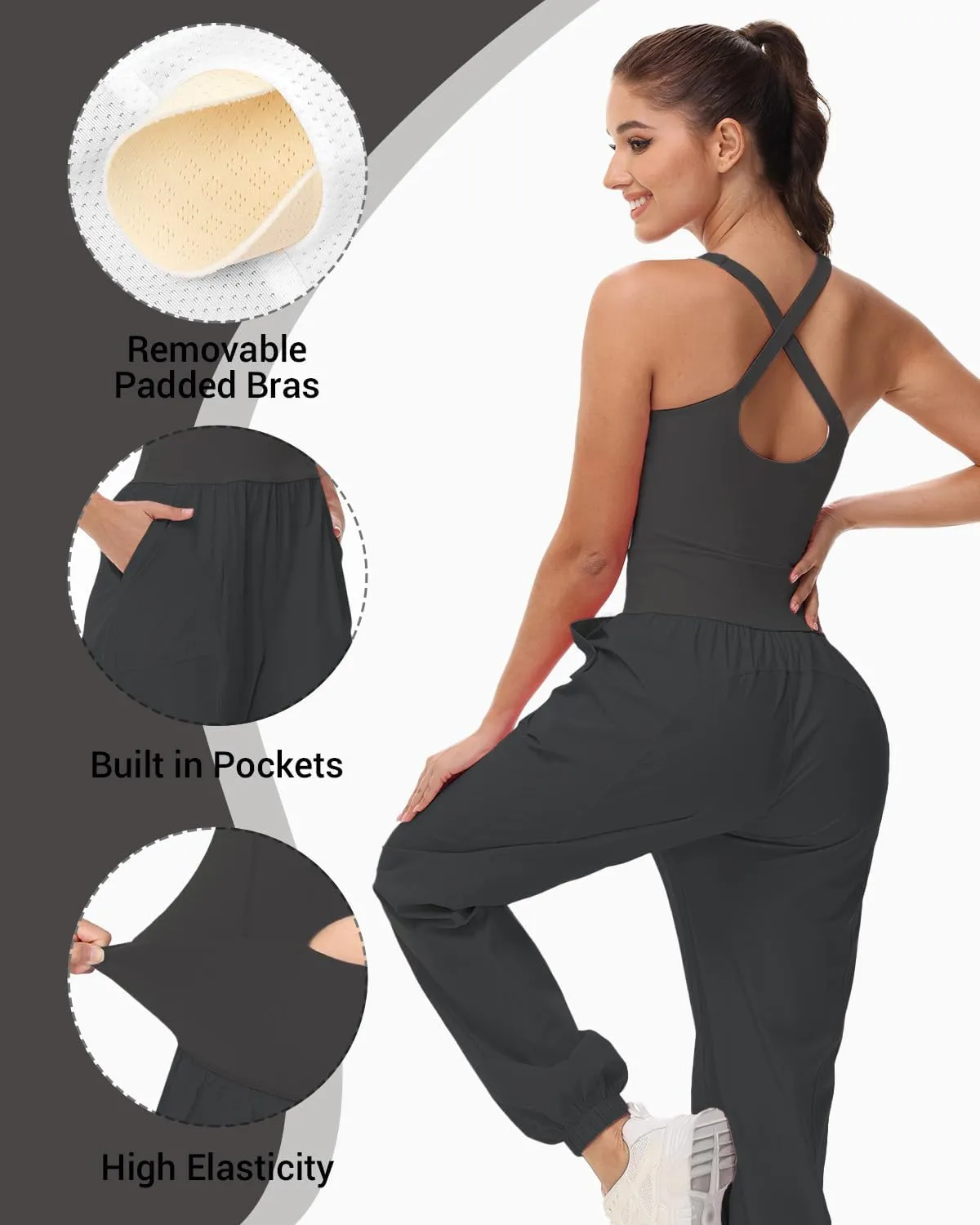 Wenlia Women's Athletic Onesie Running Jumpsuits Rompers Hiking One-Piece Jumpsuit Workout Outfit with Pockets