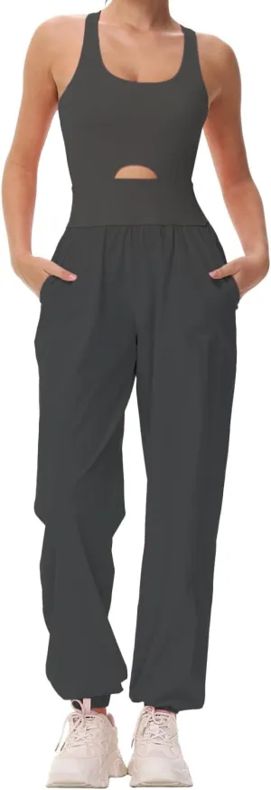 Wenlia Women's Athletic Onesie Running Jumpsuits Rompers Hiking One-Piece Jumpsuit Workout Outfit with Pockets