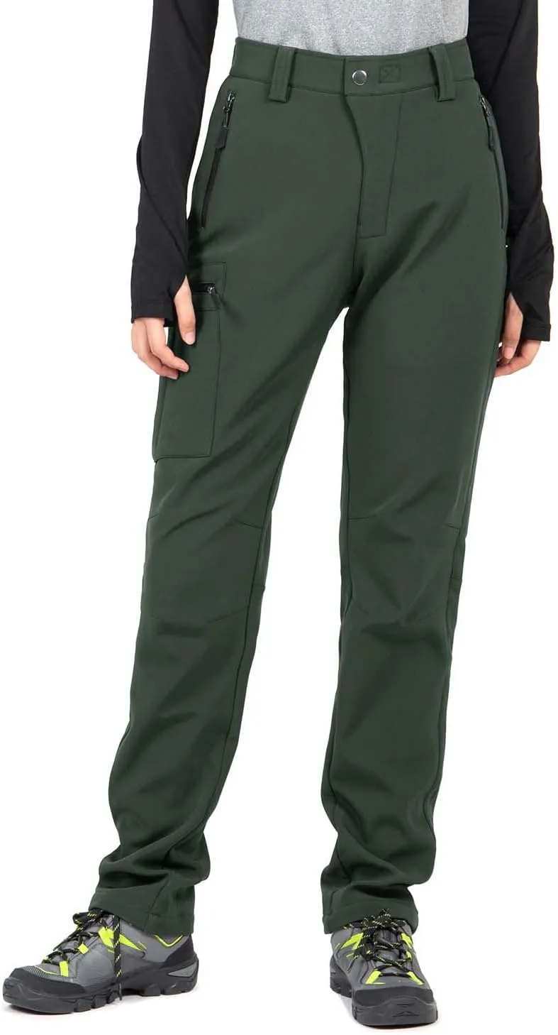 Wespornow Women's-Fleece-Lined-Hiking-Pants Snow-Ski-Pants Water-Resistance-Outdoor-Softshell-Insulated-Pants for Winter