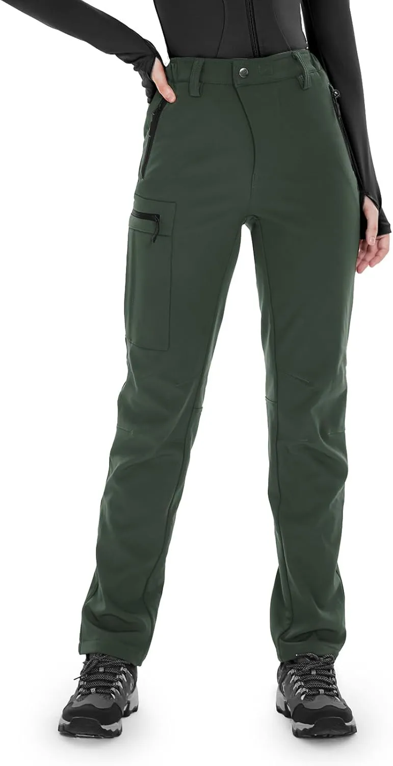 Wespornow Women's-Fleece-Lined-Hiking-Pants Snow-Ski-Pants Water-Resistance-Outdoor-Softshell-Insulated-Pants for Winter