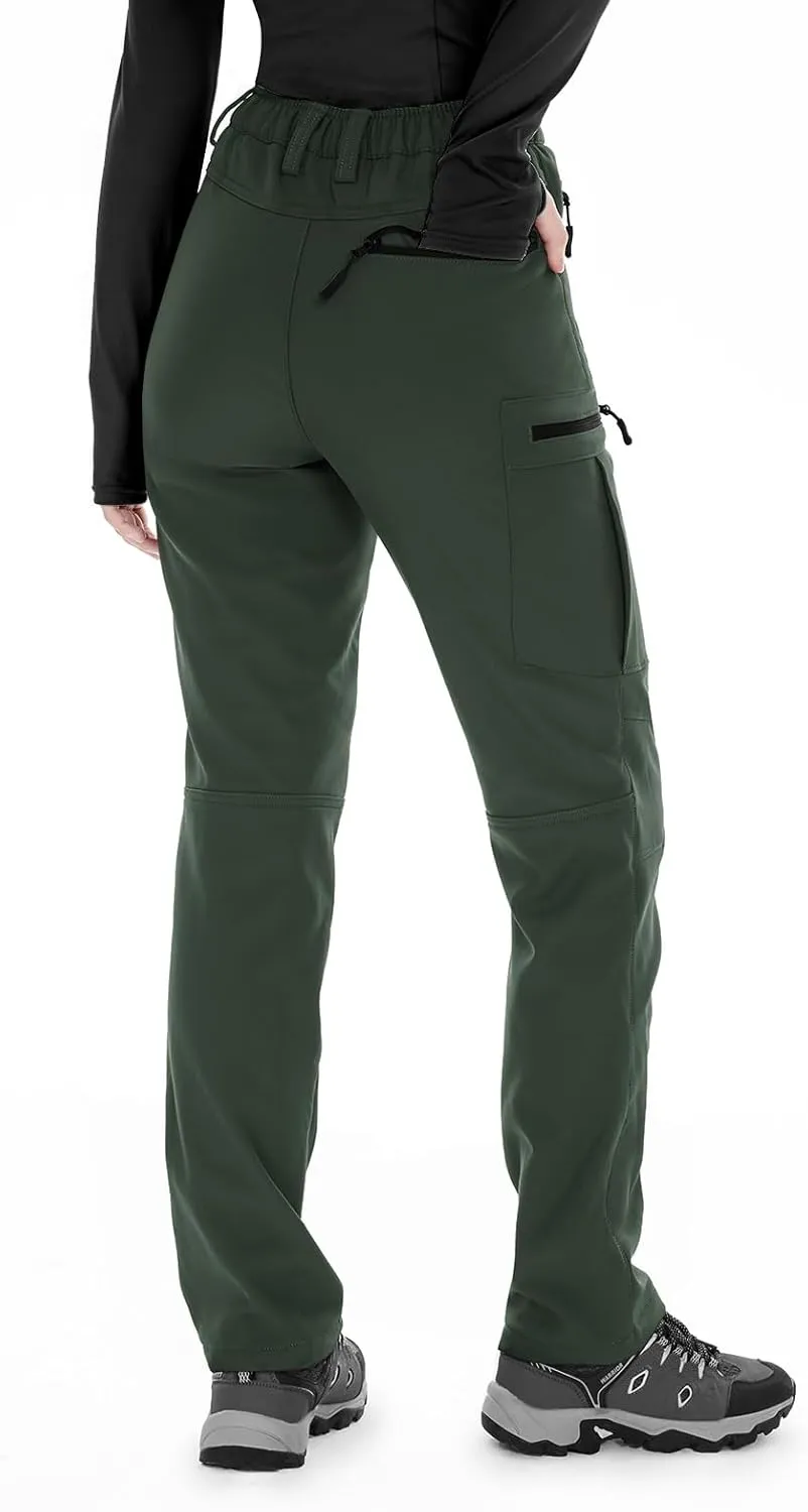 Wespornow Women's-Fleece-Lined-Hiking-Pants Snow-Ski-Pants Water-Resistance-Outdoor-Softshell-Insulated-Pants for Winter