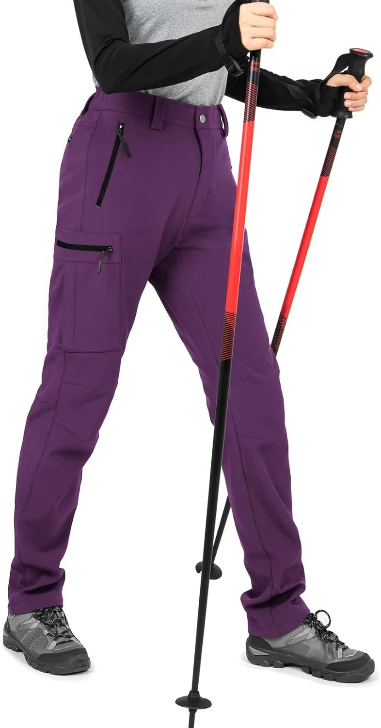 Wespornow Women's-Fleece-Lined-Hiking-Pants Snow-Ski-Pants Water-Resistance-Outdoor-Softshell-Insulated-Pants for Winter