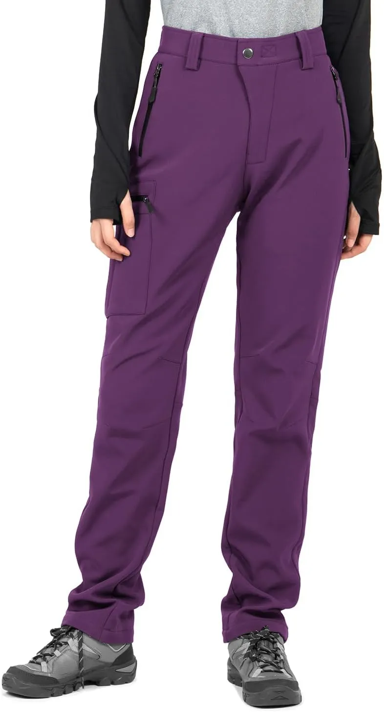 Wespornow Women's-Fleece-Lined-Hiking-Pants Snow-Ski-Pants Water-Resistance-Outdoor-Softshell-Insulated-Pants for Winter