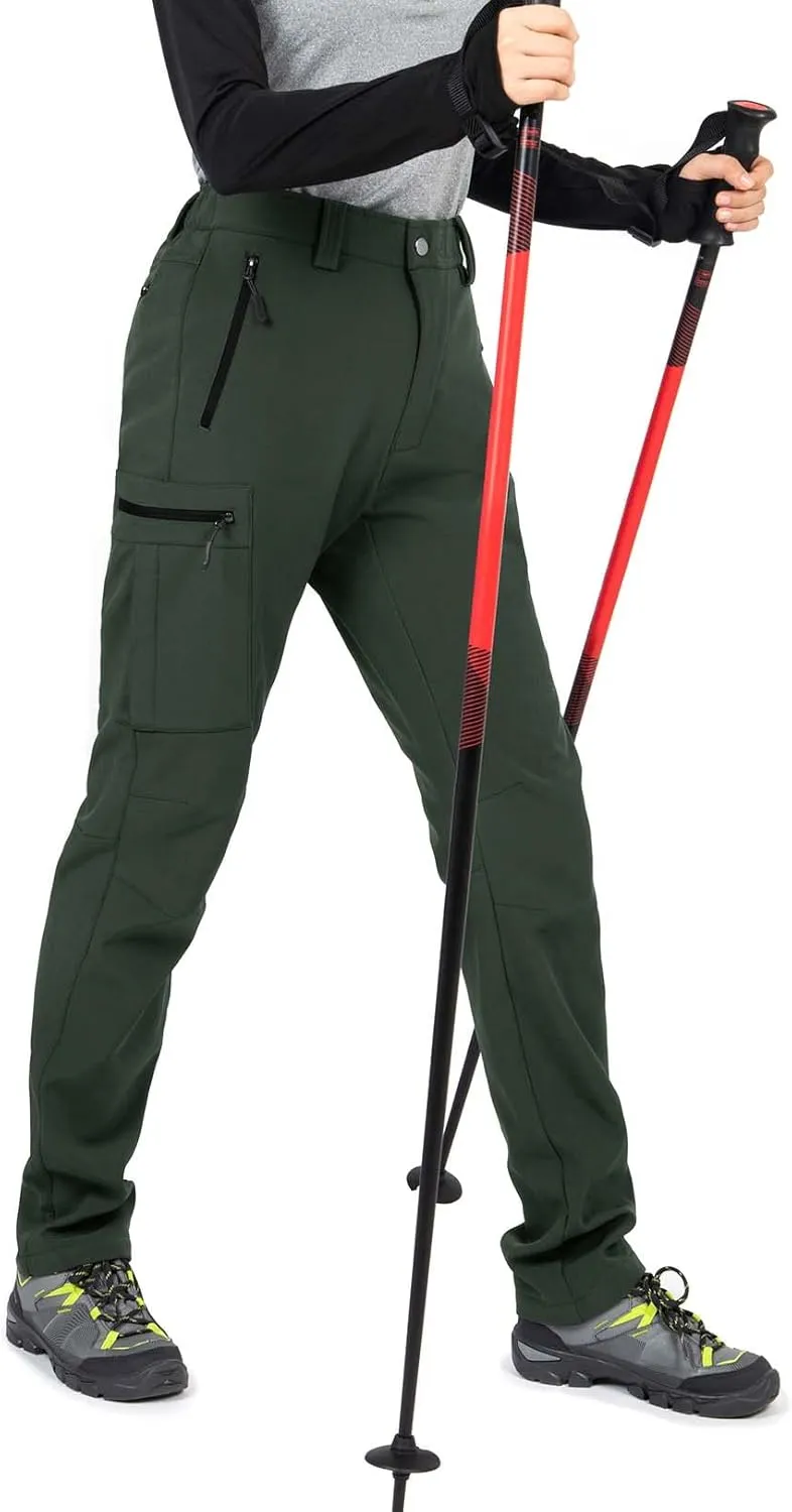 Wespornow Women's-Fleece-Lined-Hiking-Pants Snow-Ski-Pants Water-Resistance-Outdoor-Softshell-Insulated-Pants for Winter