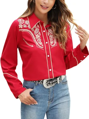 Western Shirts for Women Embroidered Long Sleeve Floral Button Up Rodeo Cowgirl Show Wear Ladies Clothes