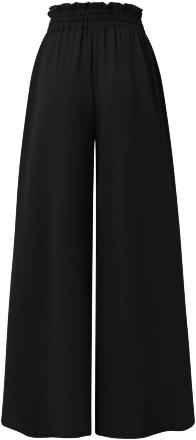 Wide Leg Women Pants Lightweiht Waist Adjustable Drawstring Summer Boho Flowy Palazzo Pants Beach Pants with Pockets