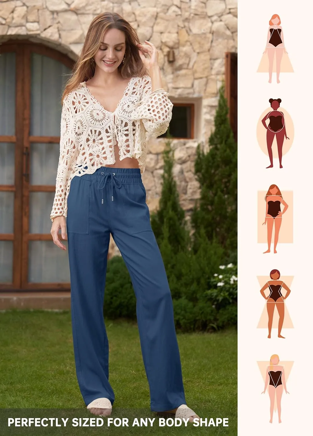 Willit Women Linen Pants Wide Leg Casual Palazzo Pants Cotton Linen Lounge Beach Summer Pants with Pockets 29"/31"/ 33"
