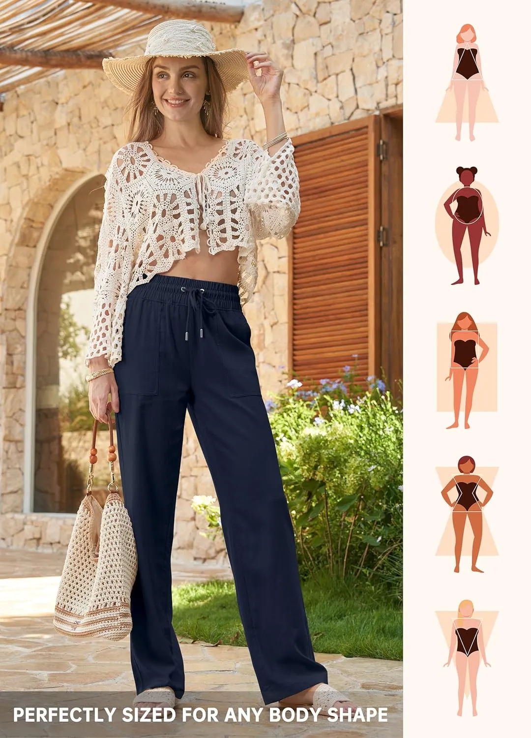 Willit Women Linen Pants Wide Leg Casual Palazzo Pants Cotton Linen Lounge Beach Summer Pants with Pockets 29"/31"/ 33"