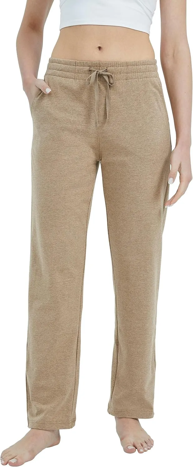Willit Women's Cotton Sweatpants Open Bottom Yoga Sports Pants Straight Leg Lounge Athletic Pants with Pockets