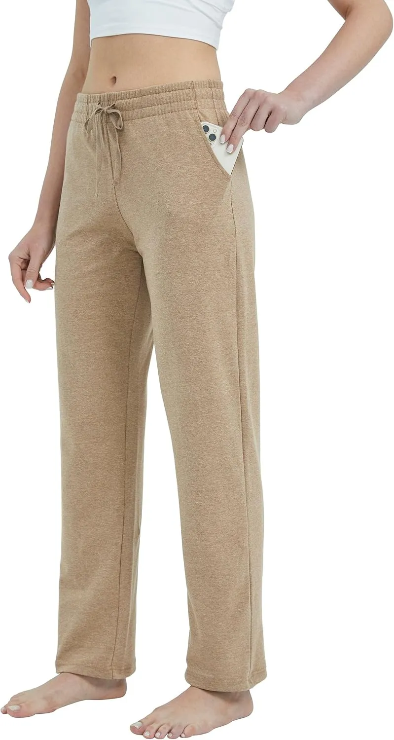 Willit Women's Cotton Sweatpants Open Bottom Yoga Sports Pants Straight Leg Lounge Athletic Pants with Pockets