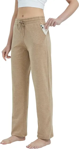 Willit Women's Cotton Sweatpants Open Bottom Yoga Sports Pants Straight Leg Lounge Athletic Pants with Pockets