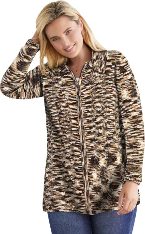 Woman Within Plus Size Chenille Zip Cable Cardigan
