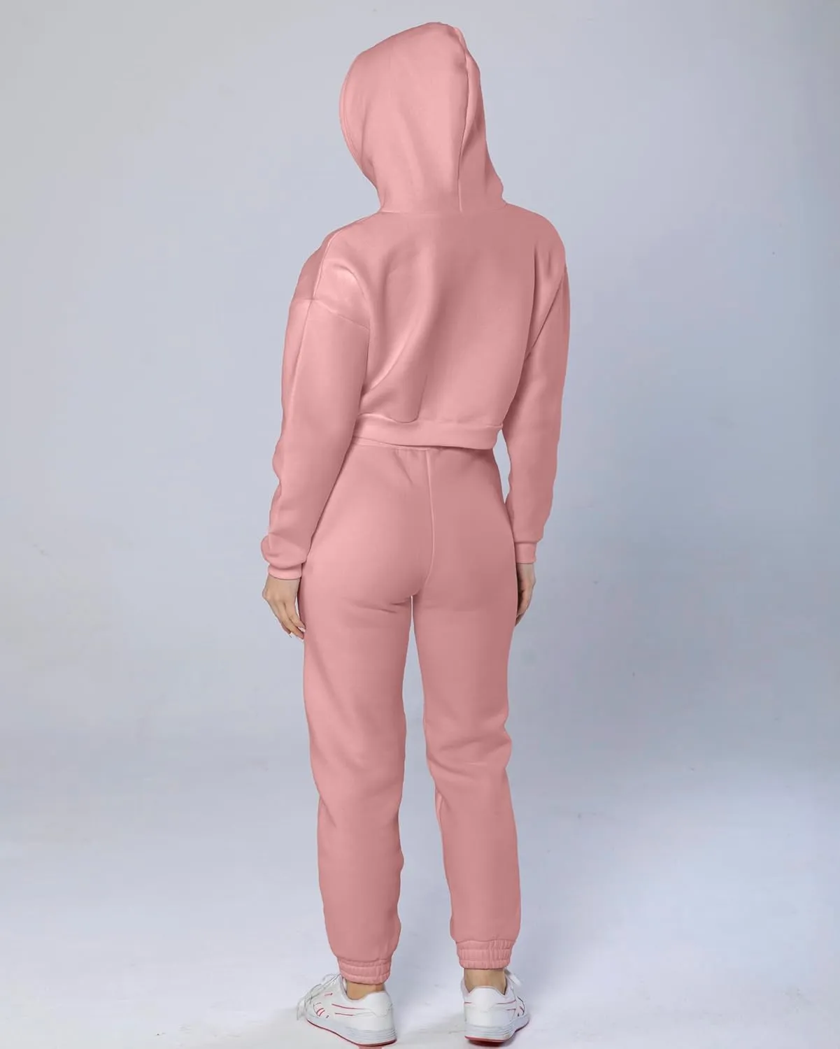 Women 2 Piece Outfits Lounge Set Cotton Fleece Sweatsuit Crop Hoodie & Jogger Pants Drawstring Long Sleeve Pocket Casual