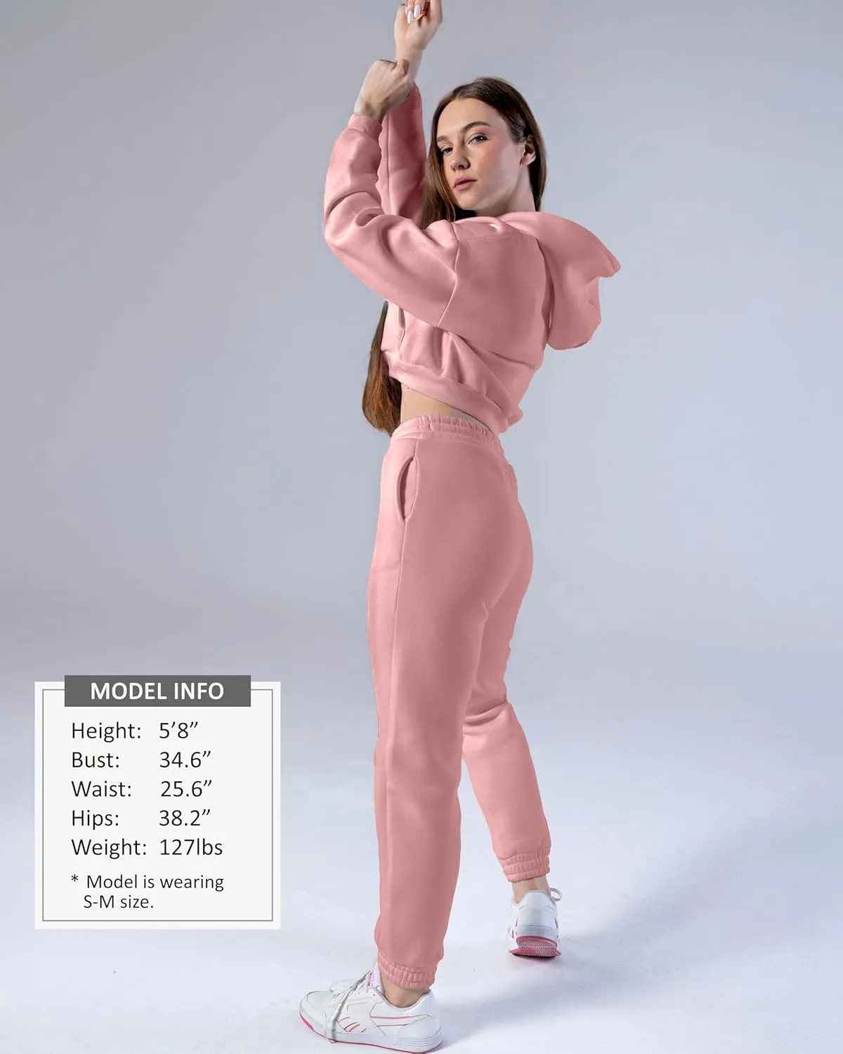 Women 2 Piece Outfits Lounge Set Cotton Fleece Sweatsuit Crop Hoodie & Jogger Pants Drawstring Long Sleeve Pocket Casual