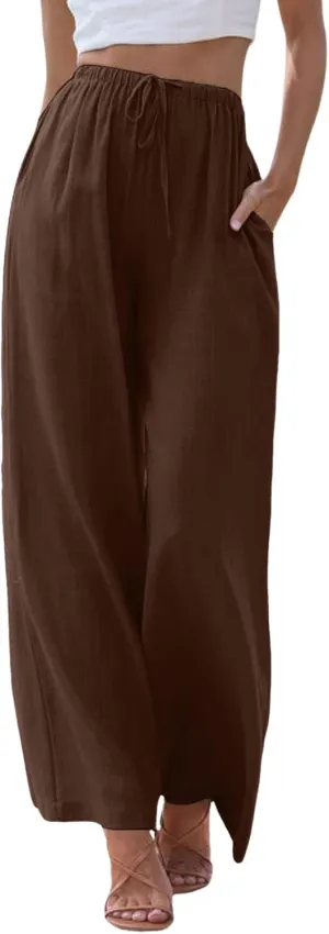 Women Cotton Linen Palazzo Pants 2025 Summer Casual Flowy Wide Leg Boho Beach Vacation Gauze Trousers with Pockets