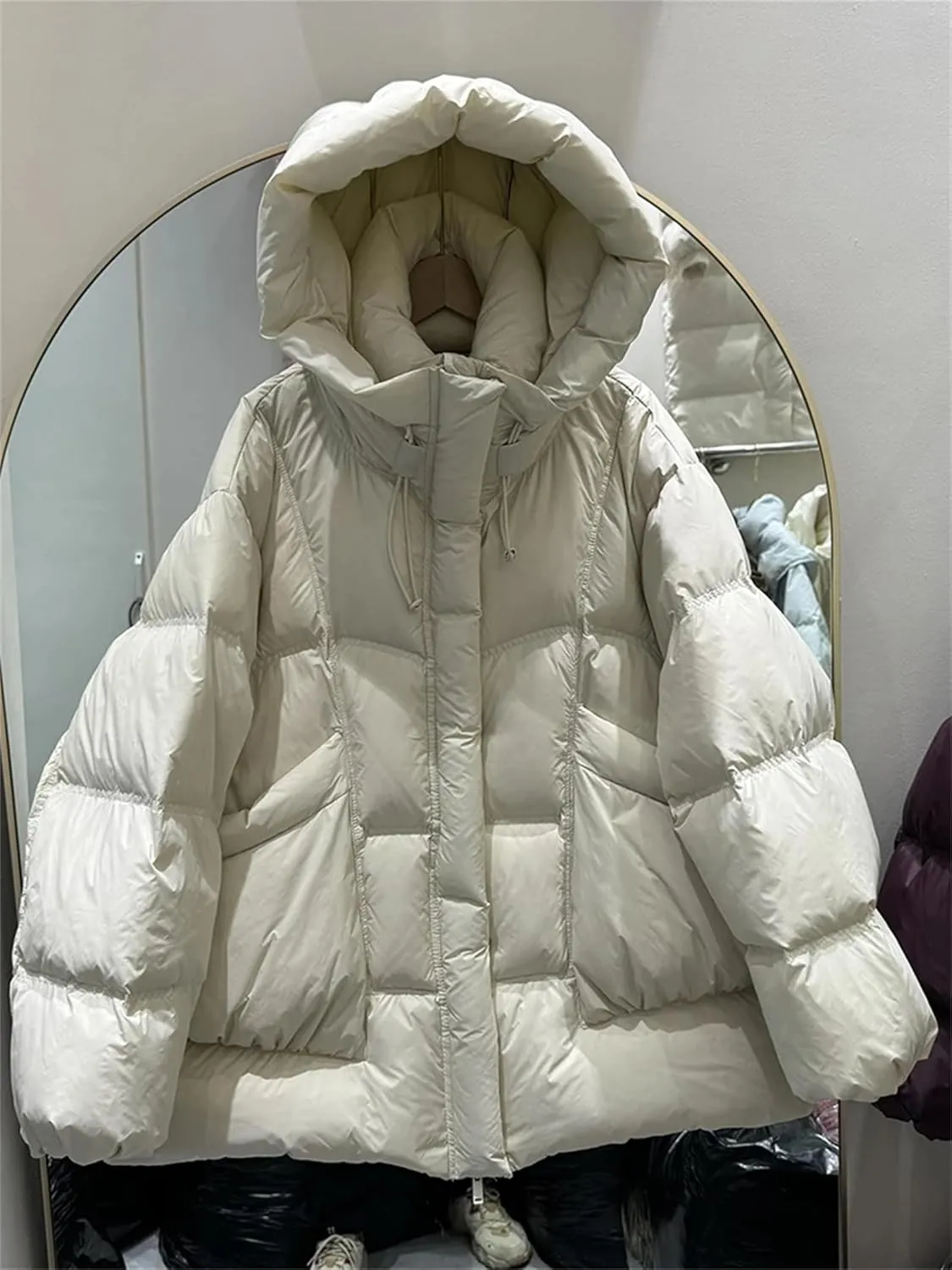 Women Cotton Padded Coat For Winter Casual Hooded Long Sleeves Pockets Mid Length Jacket