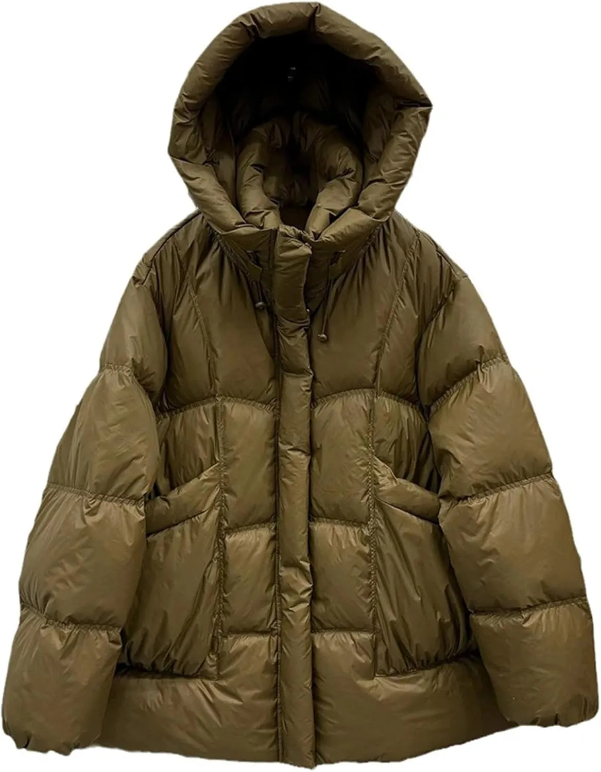 Women Cotton Padded Coat For Winter Casual Hooded Long Sleeves Pockets Mid Length Jacket
