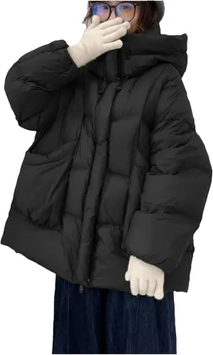 Women Cotton Padded Coat For Winter Casual Hooded Long Sleeves Pockets Mid Length Jacket