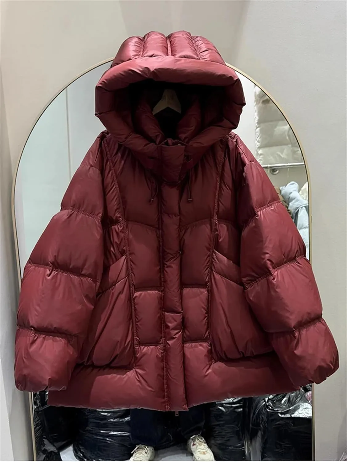 Women Cotton Padded Coat For Winter Casual Hooded Long Sleeves Pockets Mid Length Jacket