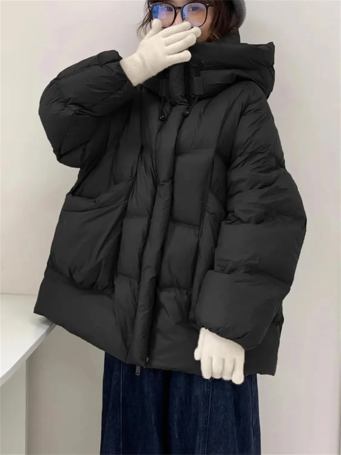 Women Cotton Padded Coat For Winter Casual Hooded Long Sleeves Pockets Mid Length Jacket