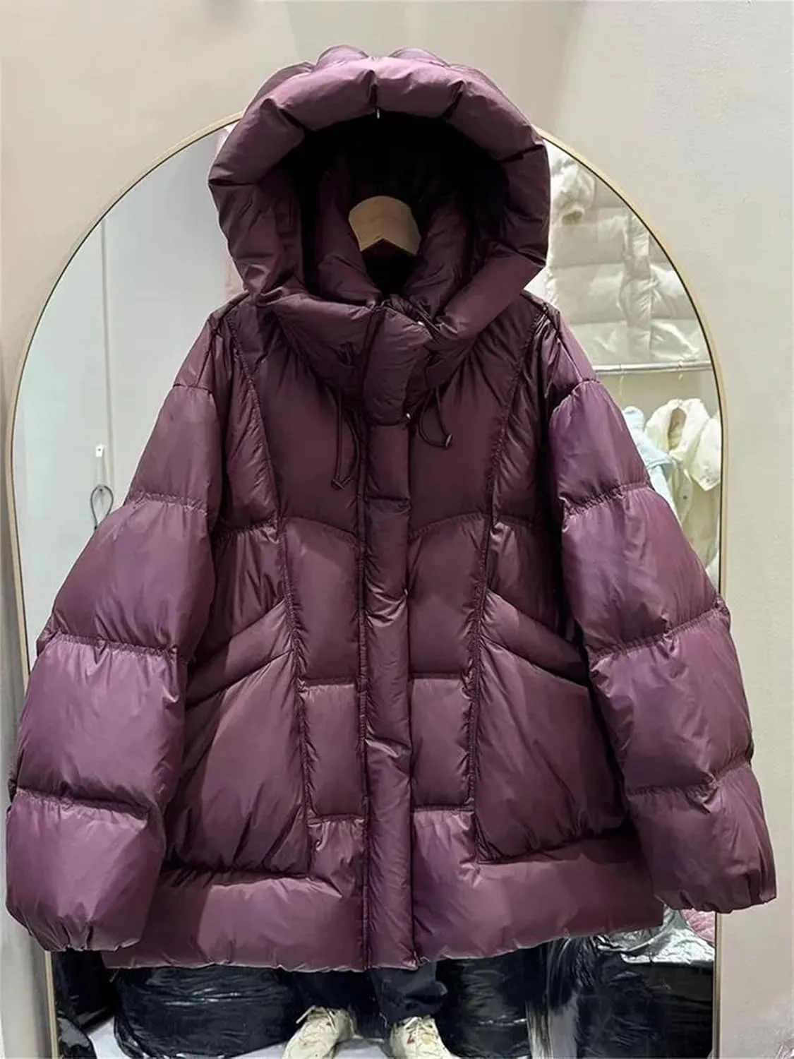 Women Cotton Padded Coat For Winter Casual Hooded Long Sleeves Pockets Mid Length Jacket
