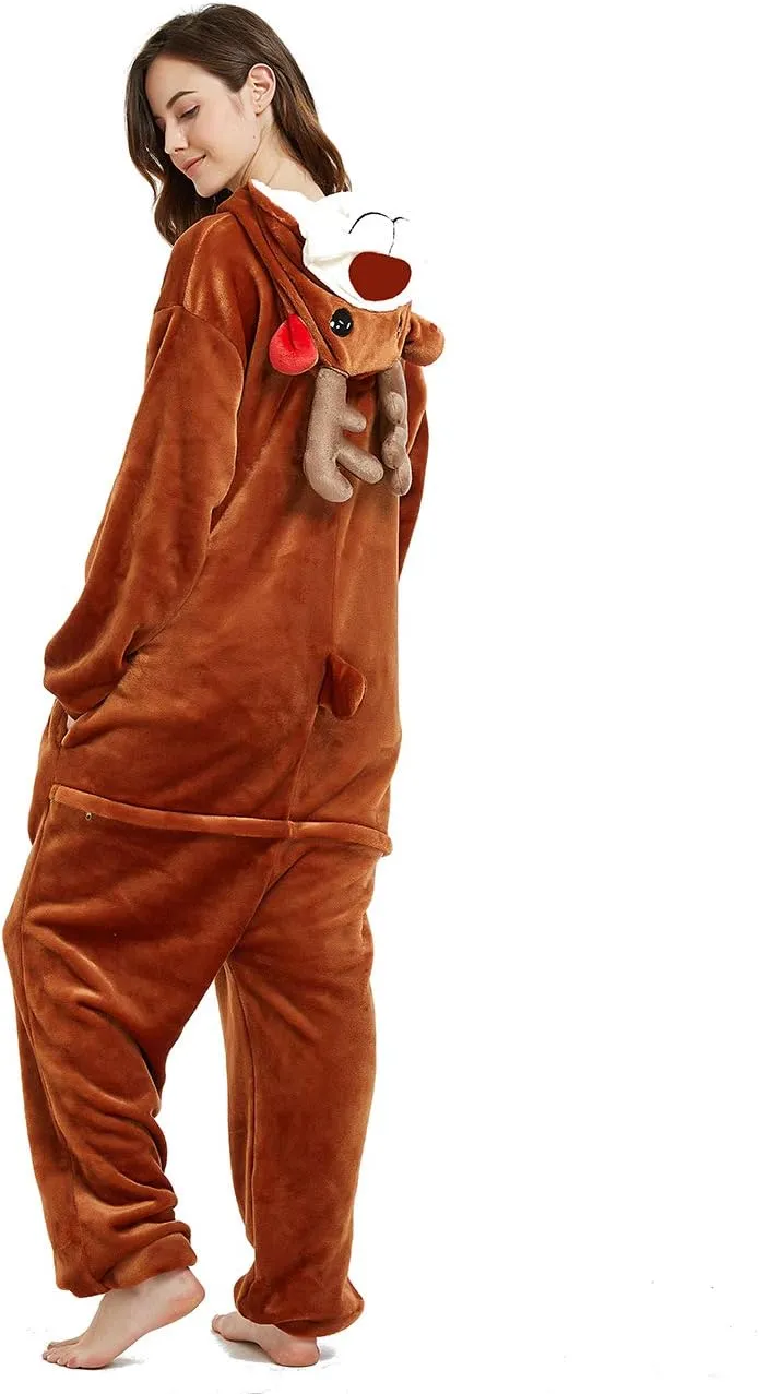 Women Deer Costume Adult Reindeer Onesie Onepiece Pajama