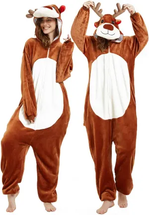 Women Deer Costume Adult Reindeer Onesie Onepiece Pajama