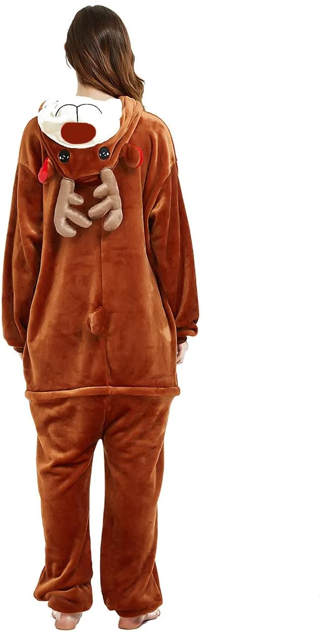 Women Deer Costume Adult Reindeer Onesie Onepiece Pajama